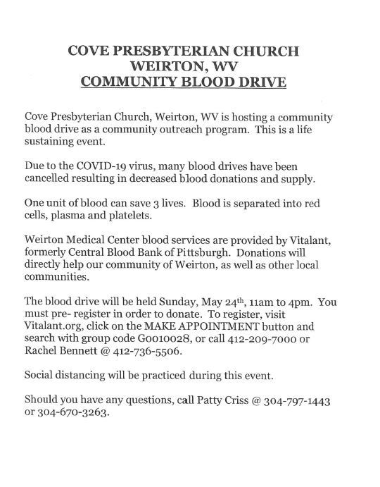 Community Blood Drive - May 24, 2020