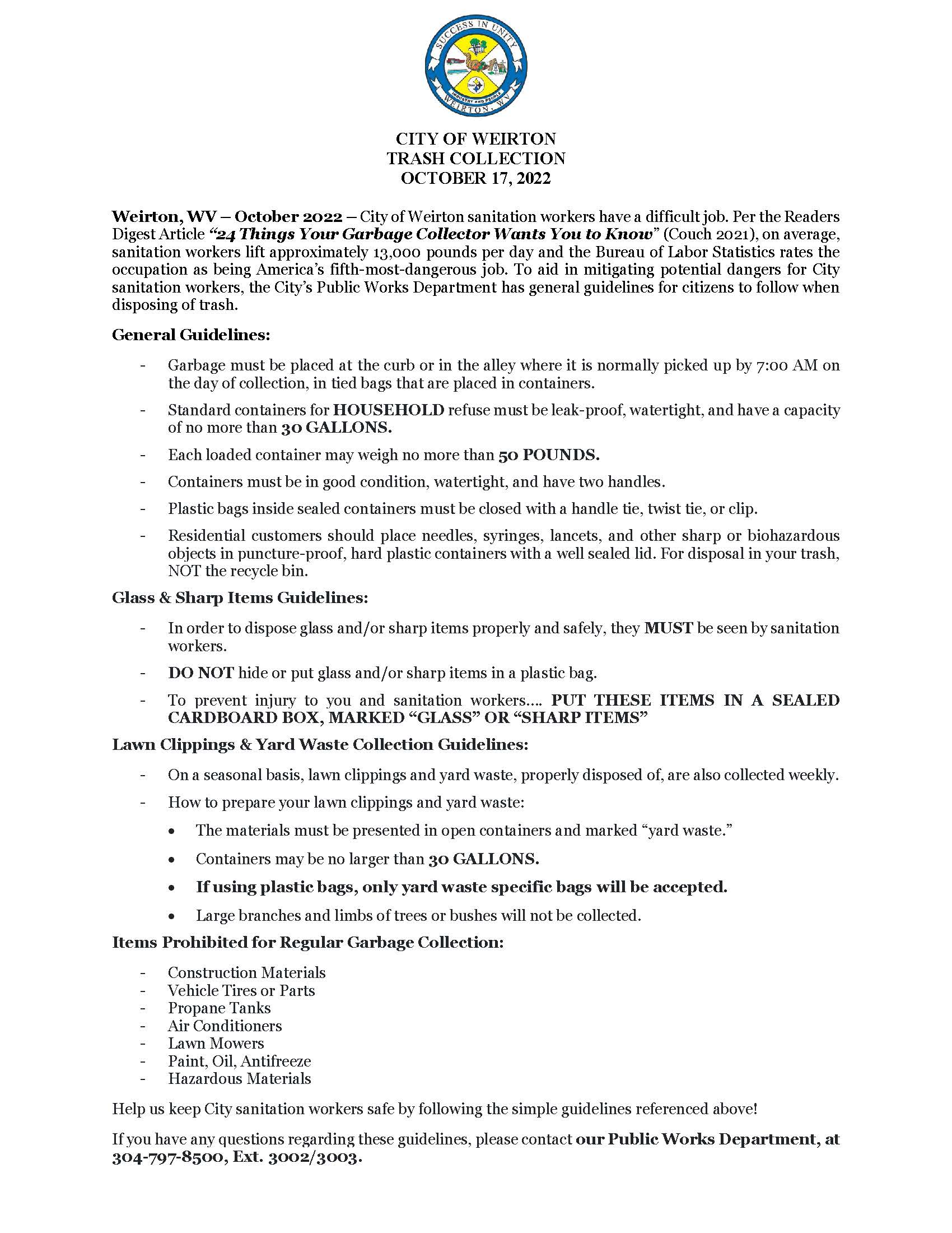 City of WeirtonSanitationPressRelease
