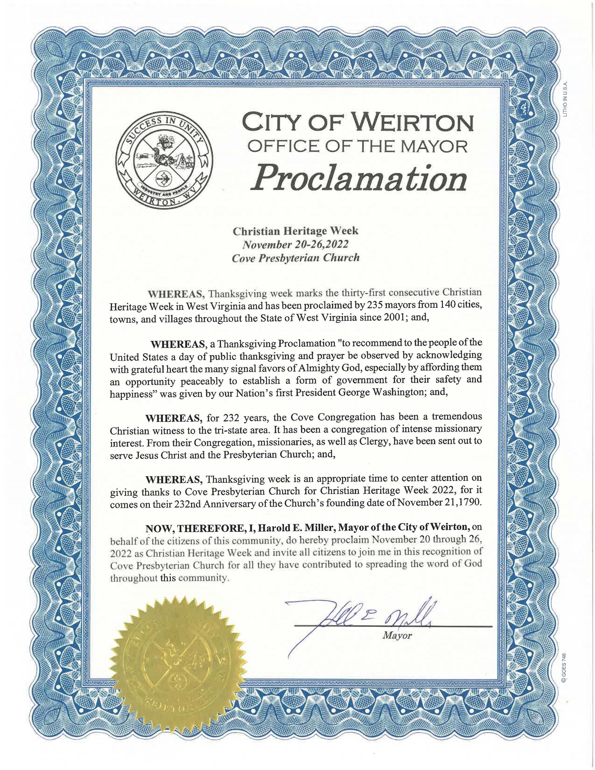 Proclamation Christian Heritage Cove Church 2022