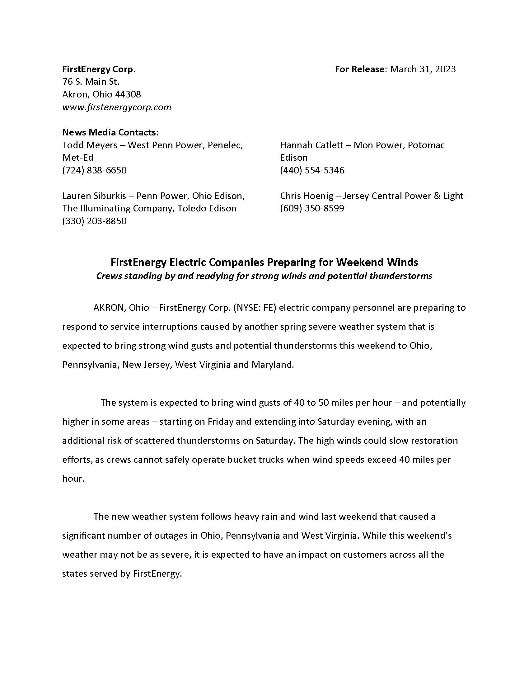 2023-03-31 FirstEnergy Electric Companies Preparing for Weekend Wind_Page_1