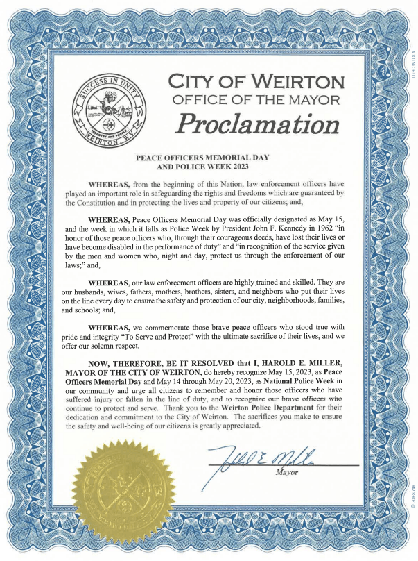 Peace Officers Memorial and Police Week Proclamation 2023