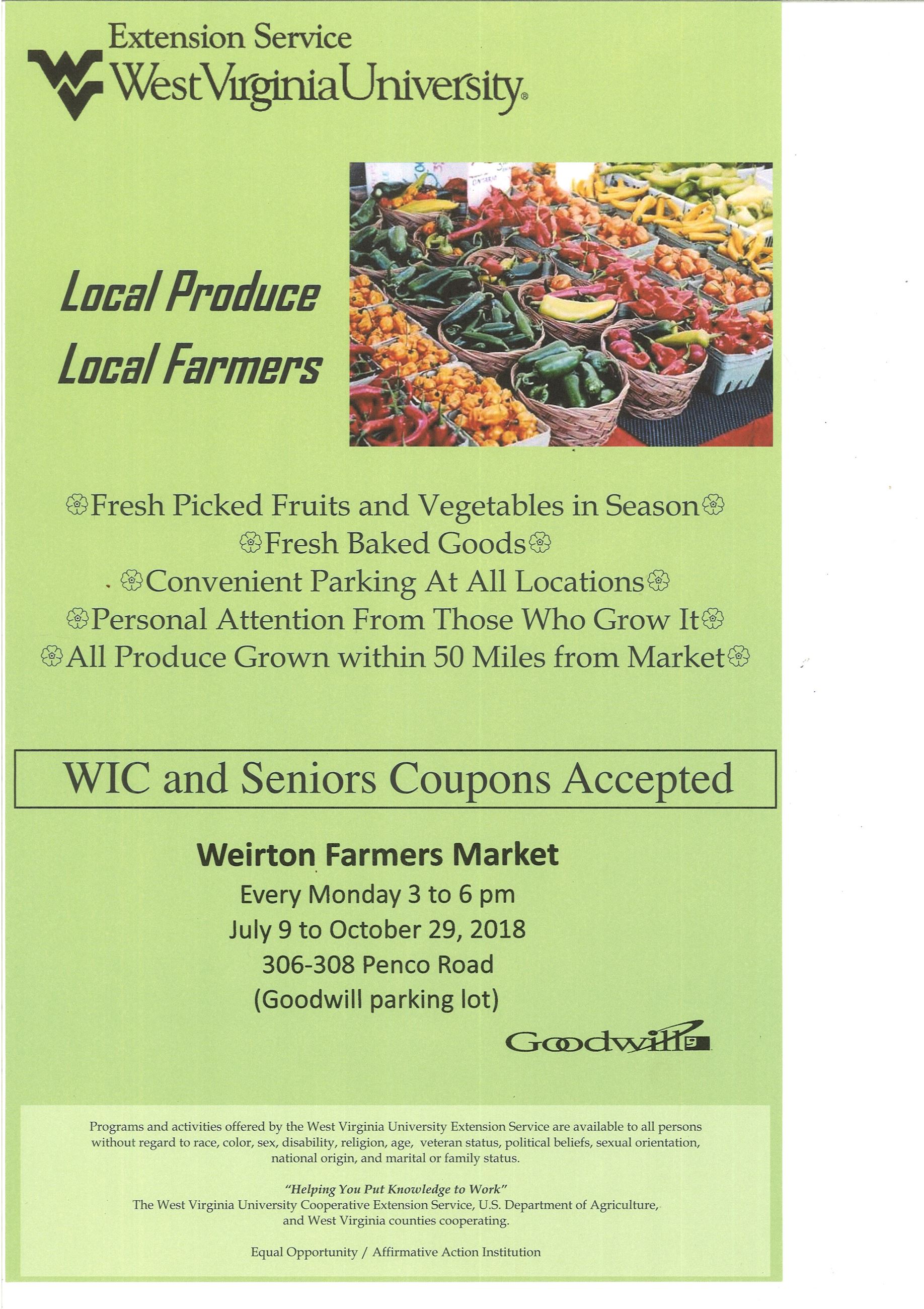 Weirton Farmers Market July9-Oct.29